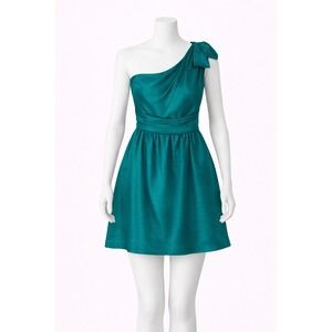 Jenny Yoo Collection Size 8 Peacock Teal One Shoulder Bow Cocktail Dress Formal